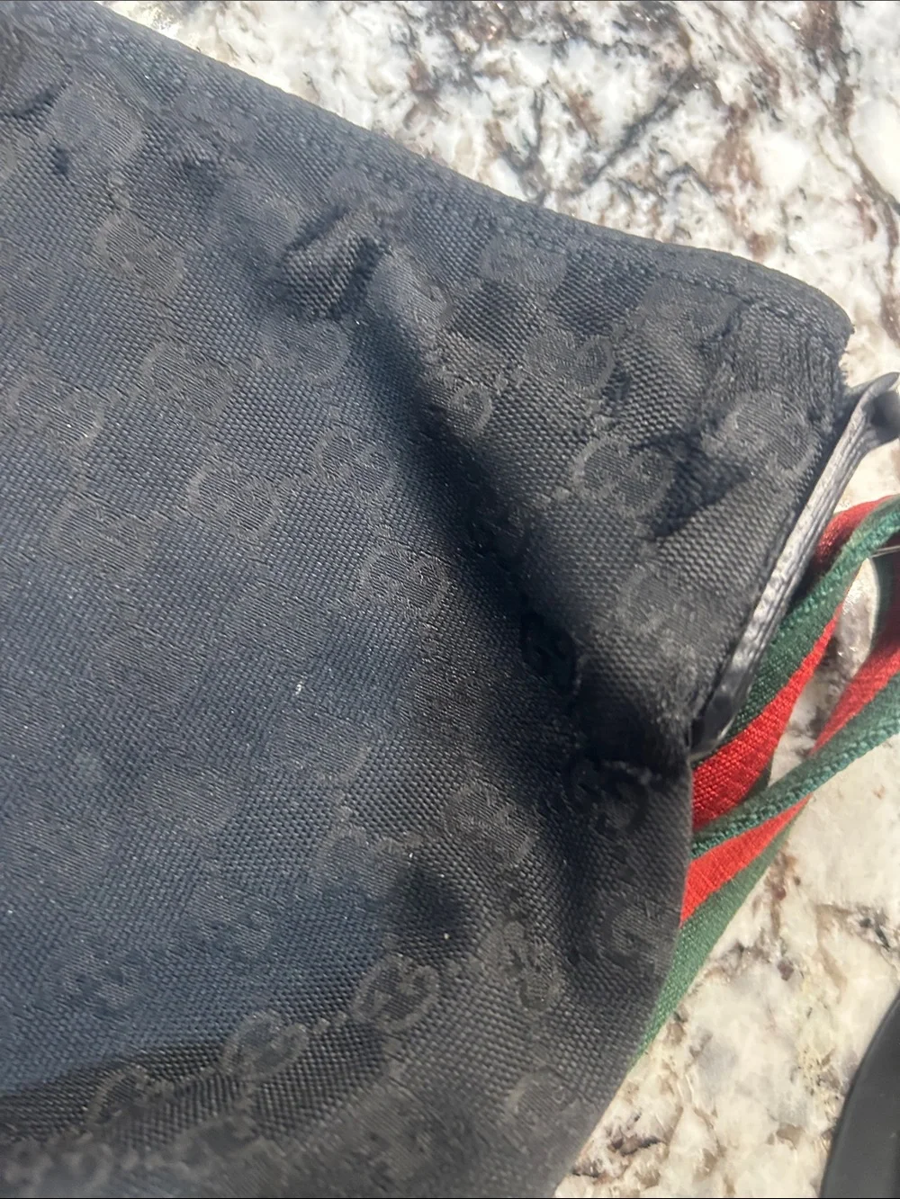 Gucci Black Monogram GG Messanger Bag with Red-Green Web Strap